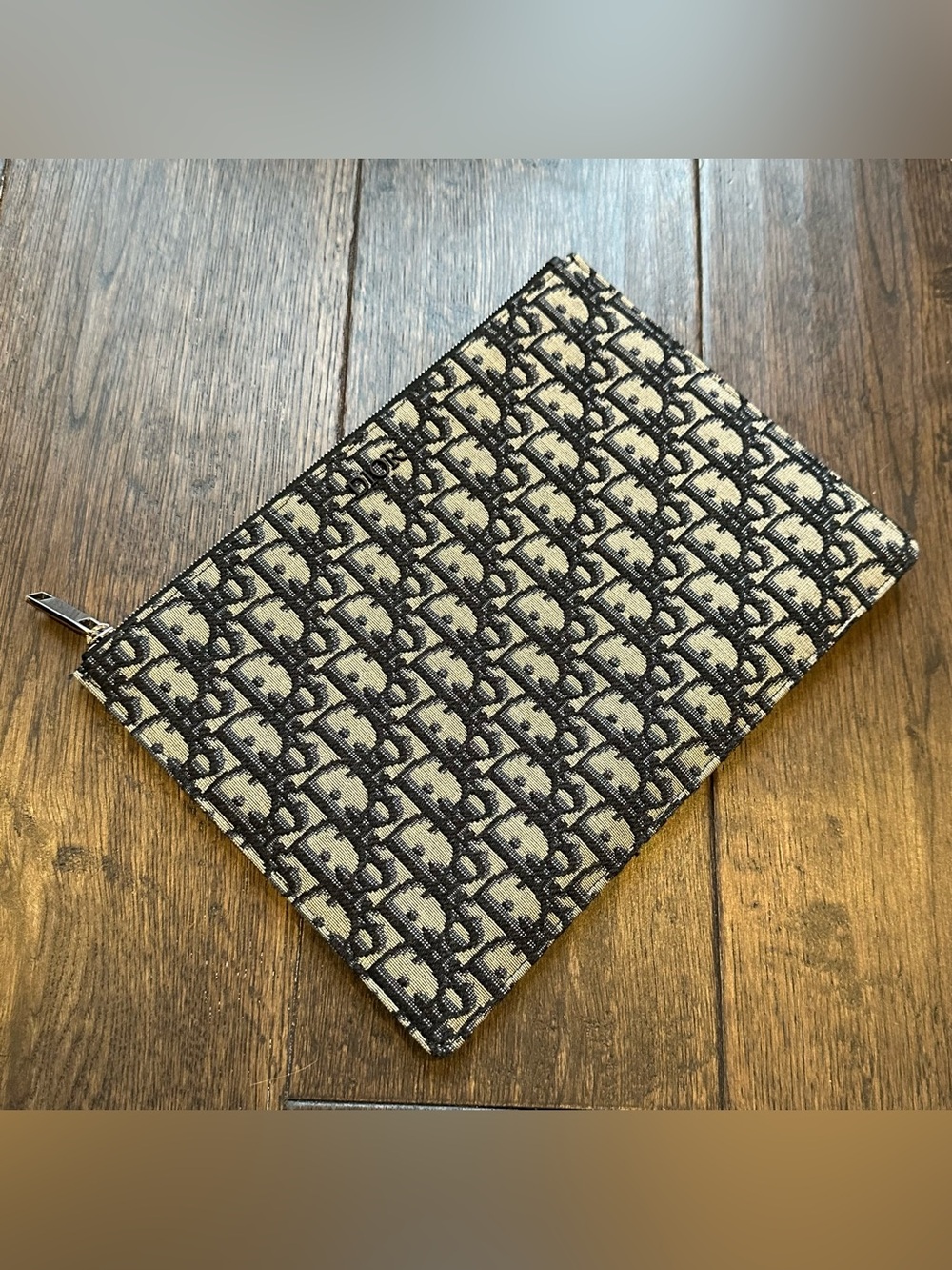 Christian Dior Navy Blue Logo Oblique Zipped Pouch Clutch - Picture 2 of 10